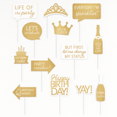 Golden Age Birthday Photo Booth Kit - Metallic Gold Props